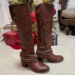 Freebird Distressed Brown Tall Lace-Up Boots size 9